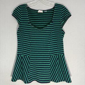 Anthropologie Postmark Peplum Top Womens Size S Cotton Textured Stripe Preppy